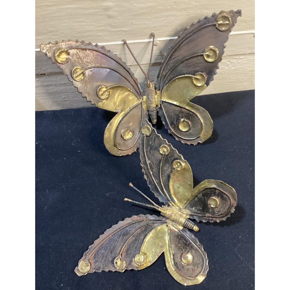 Vintage Metal Art Copper Butterfly Brutalist MCM Wall Decor Rustic Farm Cottage